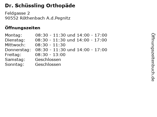 Dr. Schüssling Orthopäde in Röthenbach A.d.Pegnitz: Adresse und Öffnungszeiten