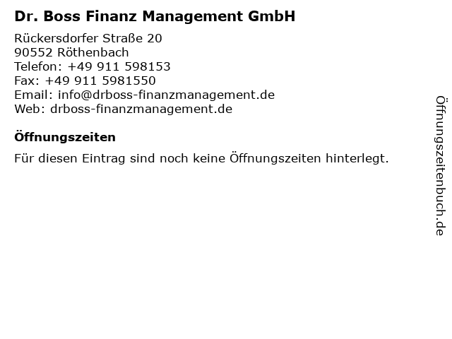 Dr. Boss Finanz Management GmbH in Röthenbach: Adresse und Öffnungszeiten