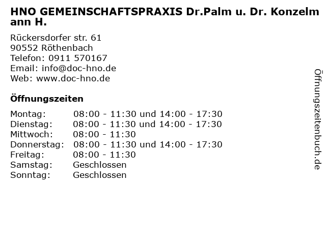 HNO GEMEINSCHAFTSPRAXIS Dr.Palm u. Dr. Konzelmann H. in Röthenbach: Adresse und Öffnungszeiten