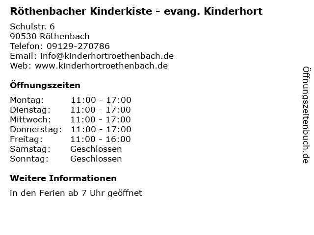 Röthenbacher Kinderkiste - evang. Kinderhort in Röthenbach: Adresse und Öffnungszeiten