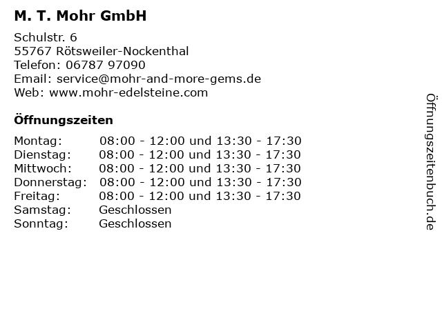 M. T. Mohr GmbH in Rötsweiler-Nockenthal: Adresse und Öffnungszeiten
