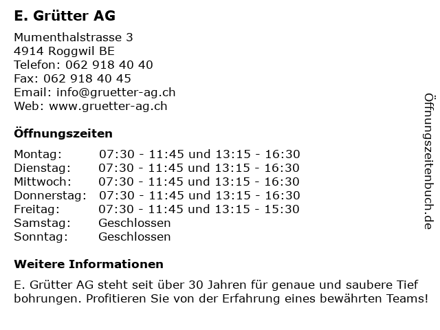 E. Grütter AG in Roggwil BE: Adresse und Öffnungszeiten