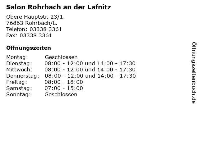 Salon Rohrbach an der Lafnitz in Rohrbach/L.: Adresse und Öffnungszeiten