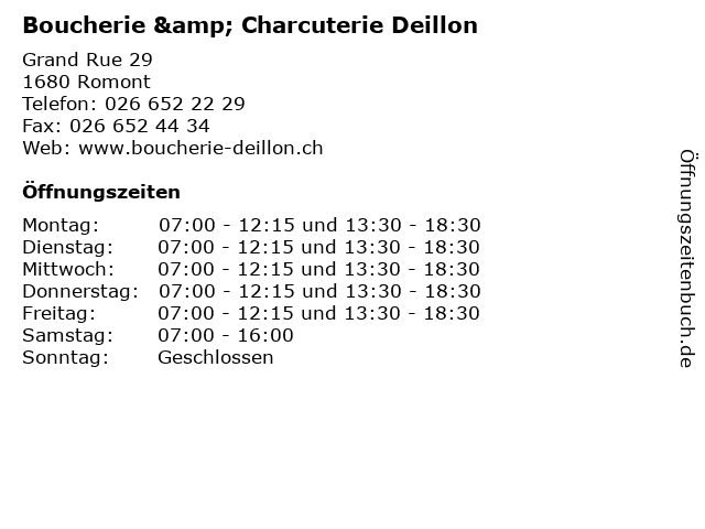 Boucherie & Charcuterie Deillon in Romont: Adresse und Öffnungszeiten