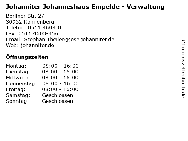Johanniter Johanneshaus Empelde - Verwaltung in Ronnenberg: Adresse und Öffnungszeiten