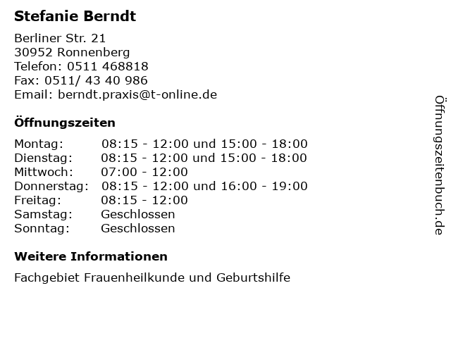 Stefanie Berndt in Ronnenberg: Adresse und Öffnungszeiten