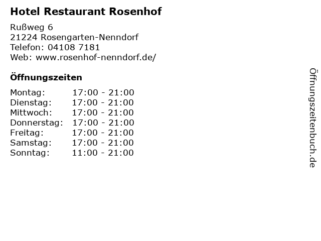 Hotel Restaurant Rosenhof in Rosengarten-Nenndorf: Adresse und Öffnungszeiten