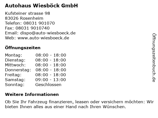 Autohaus Wiesböck GmbH in Rosenheim: Adresse und Öffnungszeiten