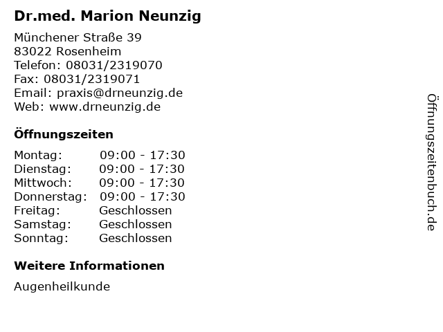 Dr.med. Marion Neunzig in Rosenheim: Adresse und Öffnungszeiten