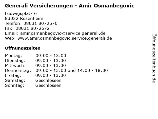 Generali Versicherungen - Amir Osmanbegovic in Rosenheim: Adresse und Öffnungszeiten