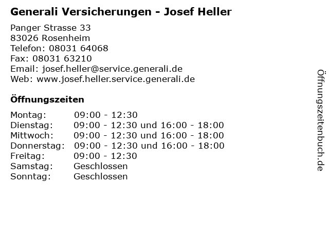 Generali Versicherungen - Josef Heller in Rosenheim: Adresse und Öffnungszeiten