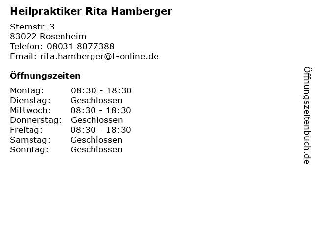 Heilpraktiker Rita Hamberger in Rosenheim: Adresse und Öffnungszeiten