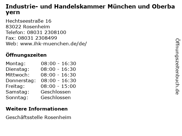 Industrie- und Handelskammer München und Oberbayern in Rosenheim: Adresse und Öffnungszeiten