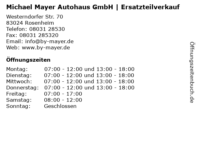 Michael Mayer Autohaus GmbH | Ersatzteilverkauf in Rosenheim: Adresse und Öffnungszeiten