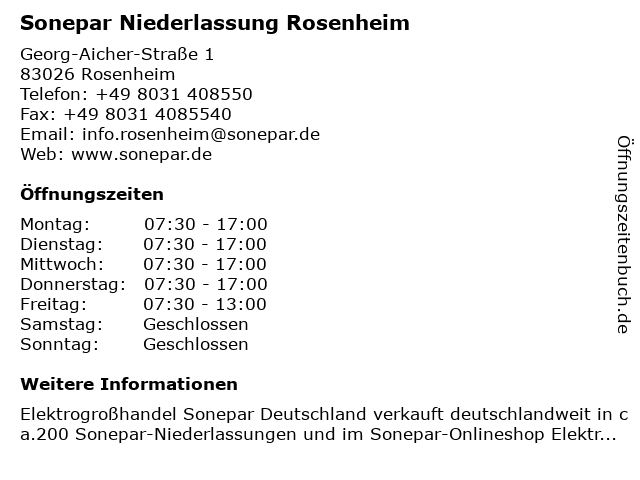 Sonepar Niederlassung Rosenheim in Rosenheim: Adresse und Öffnungszeiten