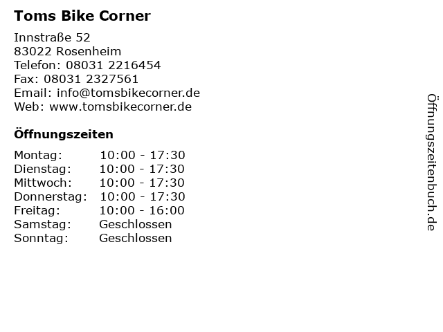 Toms Bike Corner in Rosenheim: Adresse und Öffnungszeiten