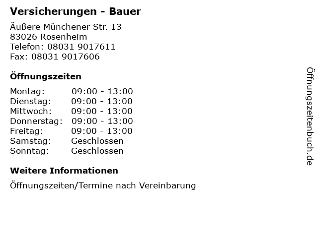 Versicherungen - Bauer in Rosenheim: Adresse und Öffnungszeiten