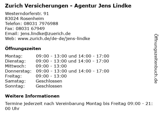 Zurich Versicherungen - Agentur Jens Lindke in Rosenheim: Adresse und Öffnungszeiten