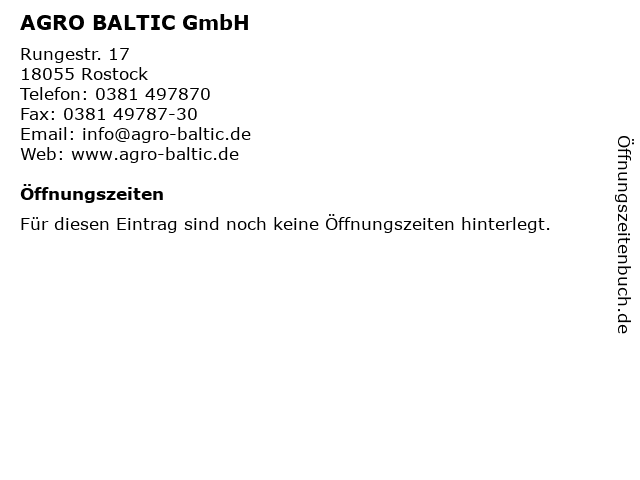 AGRO BALTIC GmbH in Rostock: Adresse und Öffnungszeiten