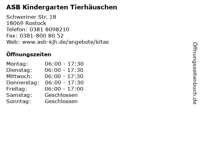 ASB Kindergarten Tierhäuschen in Rostock: Adresse und Öffnungszeiten