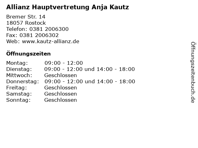 Allianz Hauptvertretung Anja Kautz in Rostock: Adresse und Öffnungszeiten