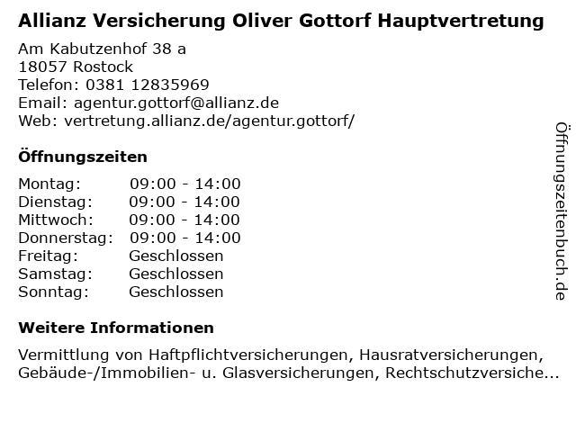 Allianz Hauptvertretung Oliver Gottorf in Rostock: Adresse und Öffnungszeiten