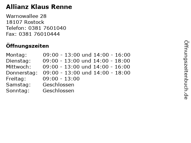 Allianz Klaus Renne in Rostock: Adresse und Öffnungszeiten