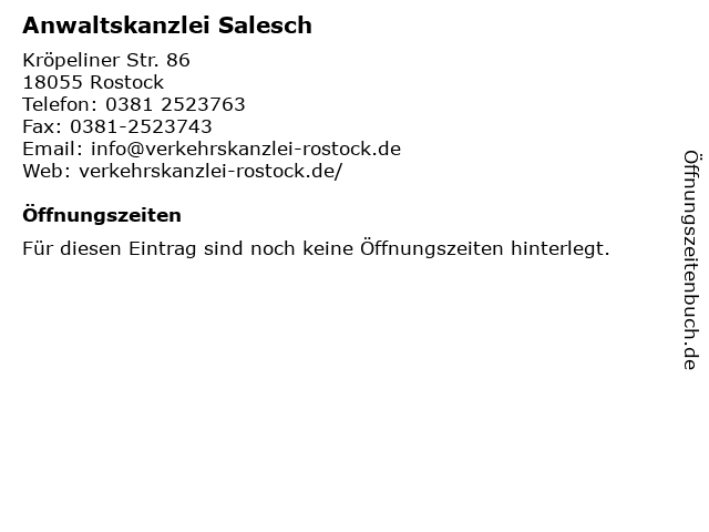 Anwaltskanzlei Salesch in Rostock: Adresse und Öffnungszeiten