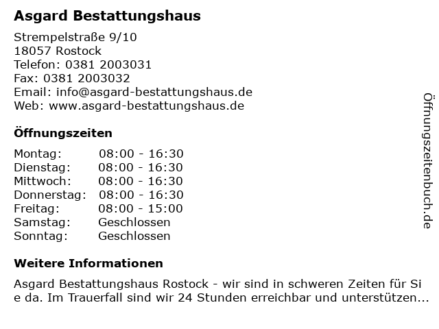 Asgard Bestattungshaus in Rostock: Adresse und Öffnungszeiten