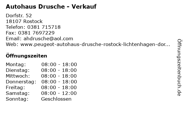 Autohaus Drusche - Verkauf in Rostock: Adresse und Öffnungszeiten