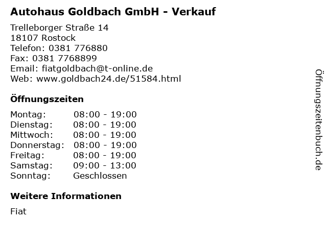Autohaus Goldbach GmbH - Verkauf in Rostock: Adresse und Öffnungszeiten