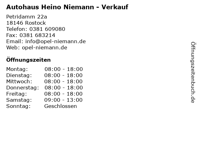 Autohaus Heino Niemann - Verkauf in Rostock: Adresse und Öffnungszeiten