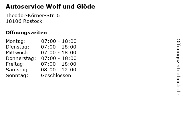 Autoservice Wolf und Glöde in Rostock: Adresse und Öffnungszeiten