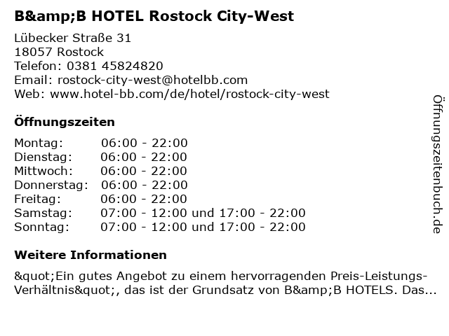 B&B HOTEL Rostock City-West in Rostock: Adresse und Öffnungszeiten