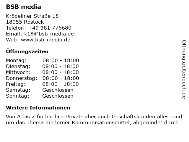 BSB media in Rostock: Adresse und Öffnungszeiten