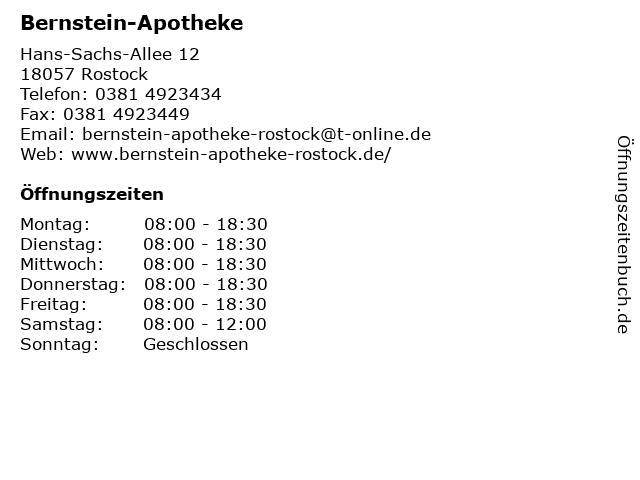 Bernstein-Apotheke in Rostock: Adresse und Öffnungszeiten