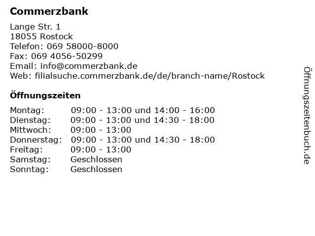 ᐅ Offnungszeiten Commerzbank Rostock Lange Str 1 In Rostock