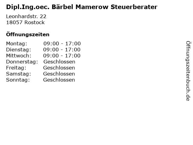 Dipl.Ing.oec. Bärbel Mamerow Steuerberater in Rostock: Adresse und Öffnungszeiten