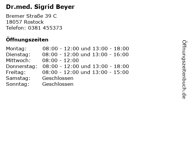 Dr.med. Sigrid Beyer in Rostock: Adresse und Öffnungszeiten