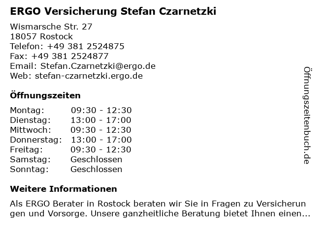 ERGO Versicherung Stefan Czarnetzki in Rostock: Adresse und Öffnungszeiten