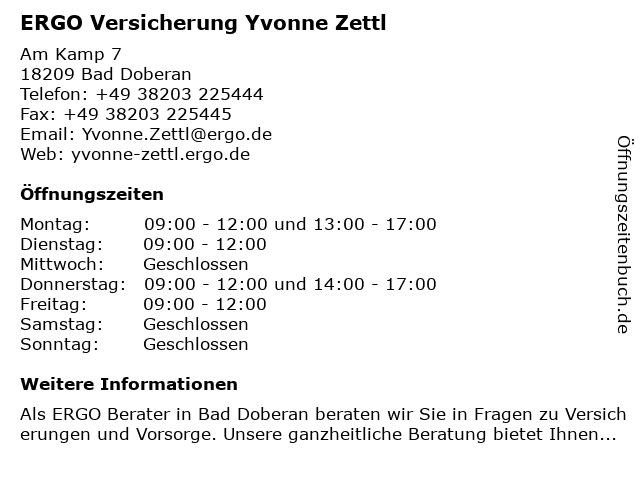 ᐅ Offnungszeiten Ergo Versicherung Yvonne Zettl Ulrich Von Hutten Str 33 In Rostock