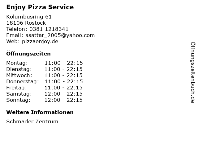Enjoy Pizza Service in Rostock: Adresse und Öffnungszeiten