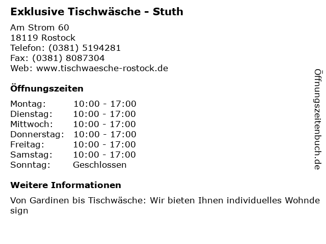 Exklusive Tischwäsche - Stuth in Rostock: Adresse und Öffnungszeiten
