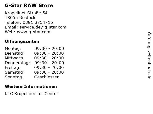 G-Star RAW Store in Rostock: Adresse und Öffnungszeiten