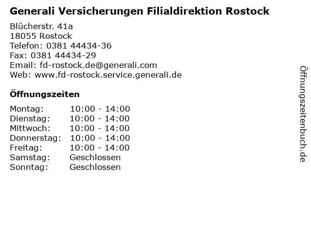 Generali Versicherungen Filialdirektion Rostock in Rostock: Adresse und Öffnungszeiten