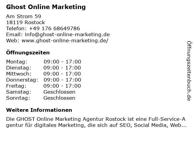Ghost Online Marketing in Rostock: Adresse und Öffnungszeiten
