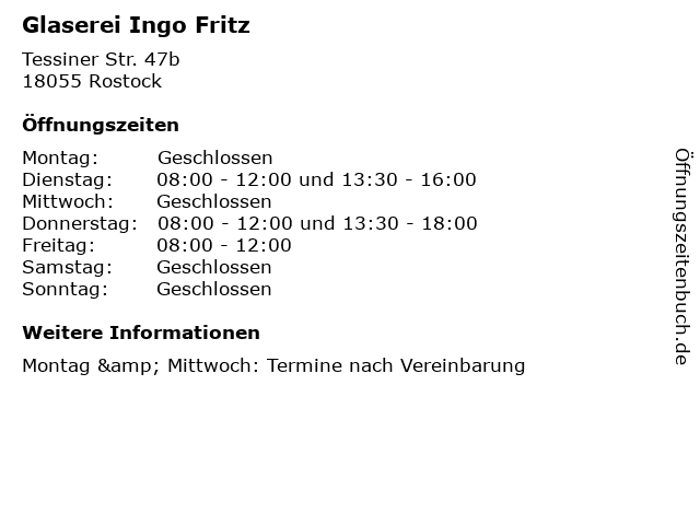 Glaserei Ingo Fritz in Rostock: Adresse und Öffnungszeiten