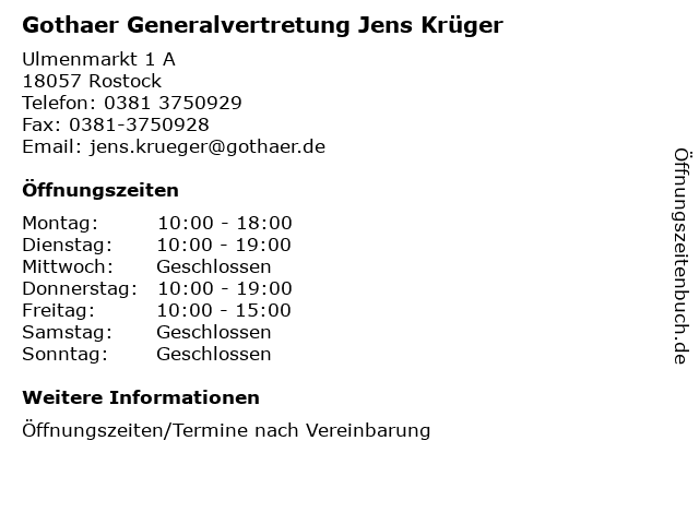 Gothaer Generalvertretung Jens Krüger in Rostock: Adresse und Öffnungszeiten