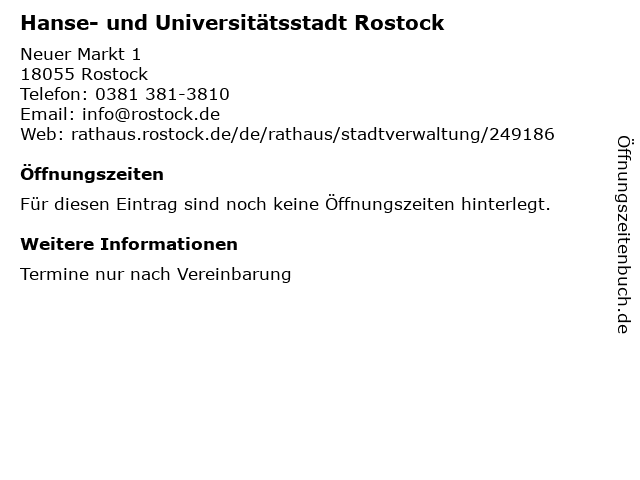 Hanse- und Universitätsstadt Rostock in Rostock: Adresse und Öffnungszeiten