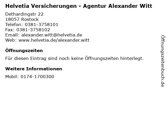 Helvetia Versicherungen - Agentur Alexander Witt in Rostock: Adresse und Öffnungszeiten